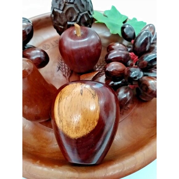 Vintage Wood Hand Carved Decorative Bowl & Wooden Fruit AMAZING - Picture 5 of 12